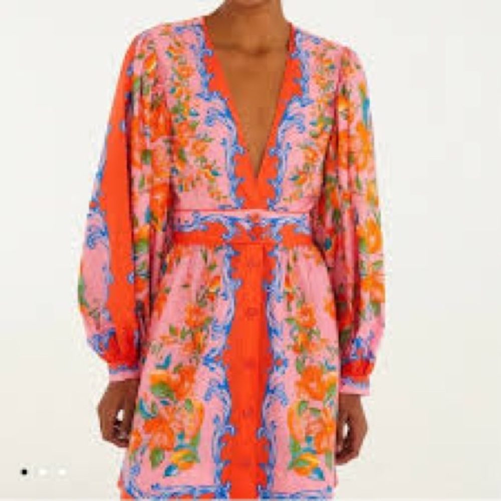 FARM Rio Pink Orange Floral Mini Dress - Picture 9 of 14